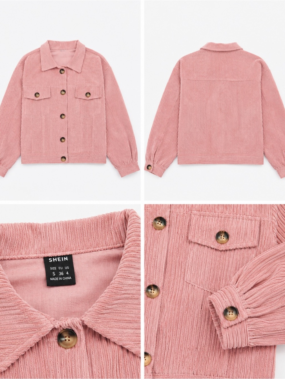 SHEIN Pink Corduroy Button-Up Jacket